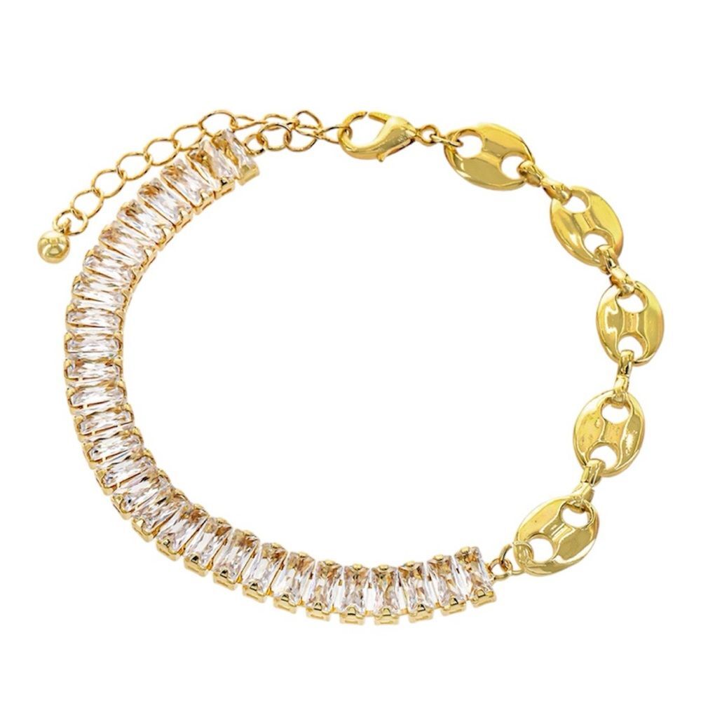 NWT Pannee by Panacea Gold Tone Crystal Baguette Mariner Chain Bracelet